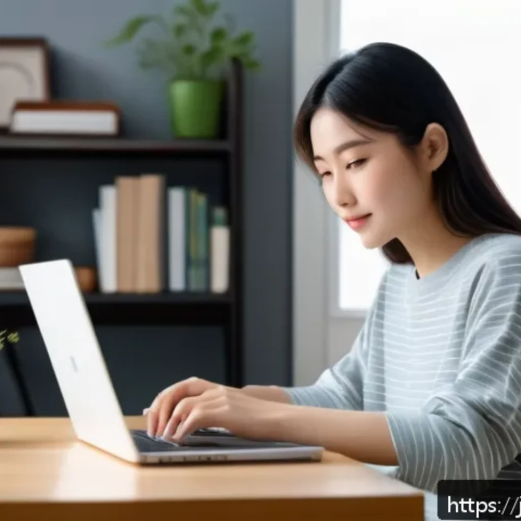 화면 녹화 소프트웨어 비교 - A cozy home office scene featuring a young Japanese woman using an intuitive beginner-friendly scree...