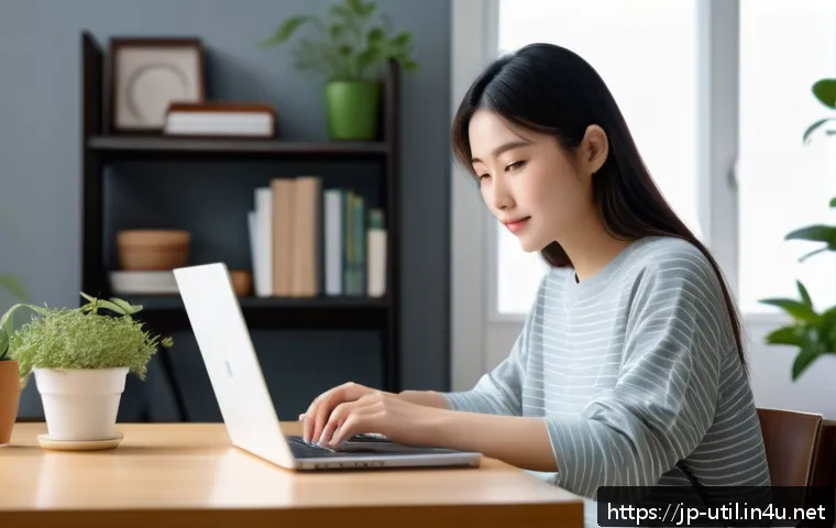 화면 녹화 소프트웨어 비교 - A cozy home office scene featuring a young Japanese woman using an intuitive beginner-friendly scree...